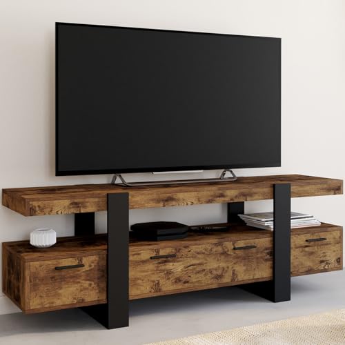 IDMarket - Meuble TV 140 cm Phoenix avec tiroirs Bois Effet Vieilli et Noir