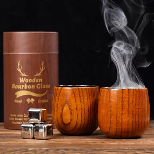 Charred Wooden Whiskey Glass for Men and Bourbon Lovers
