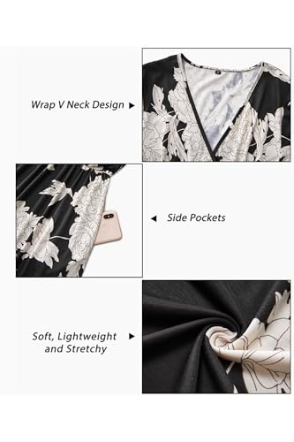 Image of OUGES Casual Summer Dress for Women Wrap V Neck A Line Midi Dresses with Pockets