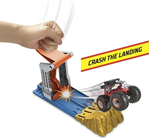 Hot Wheels Monster Trucks Launch & Bash Playset With Launcher, 4 Crushed Cars, 1 1:64 Scale Monster Truck, Landing Zone For Stunting, Crashing Action Great Gift For Kids Ages 4-5-6-7-8 #TOP2