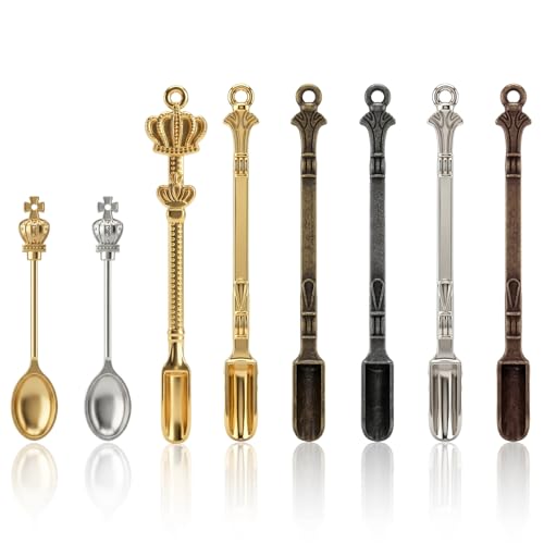 8 Pcs Mini Spoons & Tiny Metal Shovels for Home Kitchen Small Scoops for Spices Powders & Coffee Mini Shovel Charms for DIY Crafts & Keychain Accessories