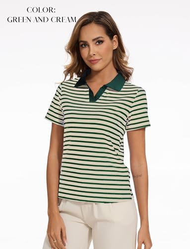 Women Striped Color Block Collar Shirts Golf Polo Cotton Blend Tops Short Sleeve T-Shirts Tennis Tee Summer Outfits2