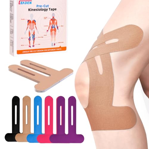 IEADEN Precut Kinesiology Tape for Knees, 10 Pcs - Knee Support & Stability, Knee Pain Relief Athletic Tape - Elastic & Waterproof, Breathable Hypoallergenic Latex-Free Tape, Beige