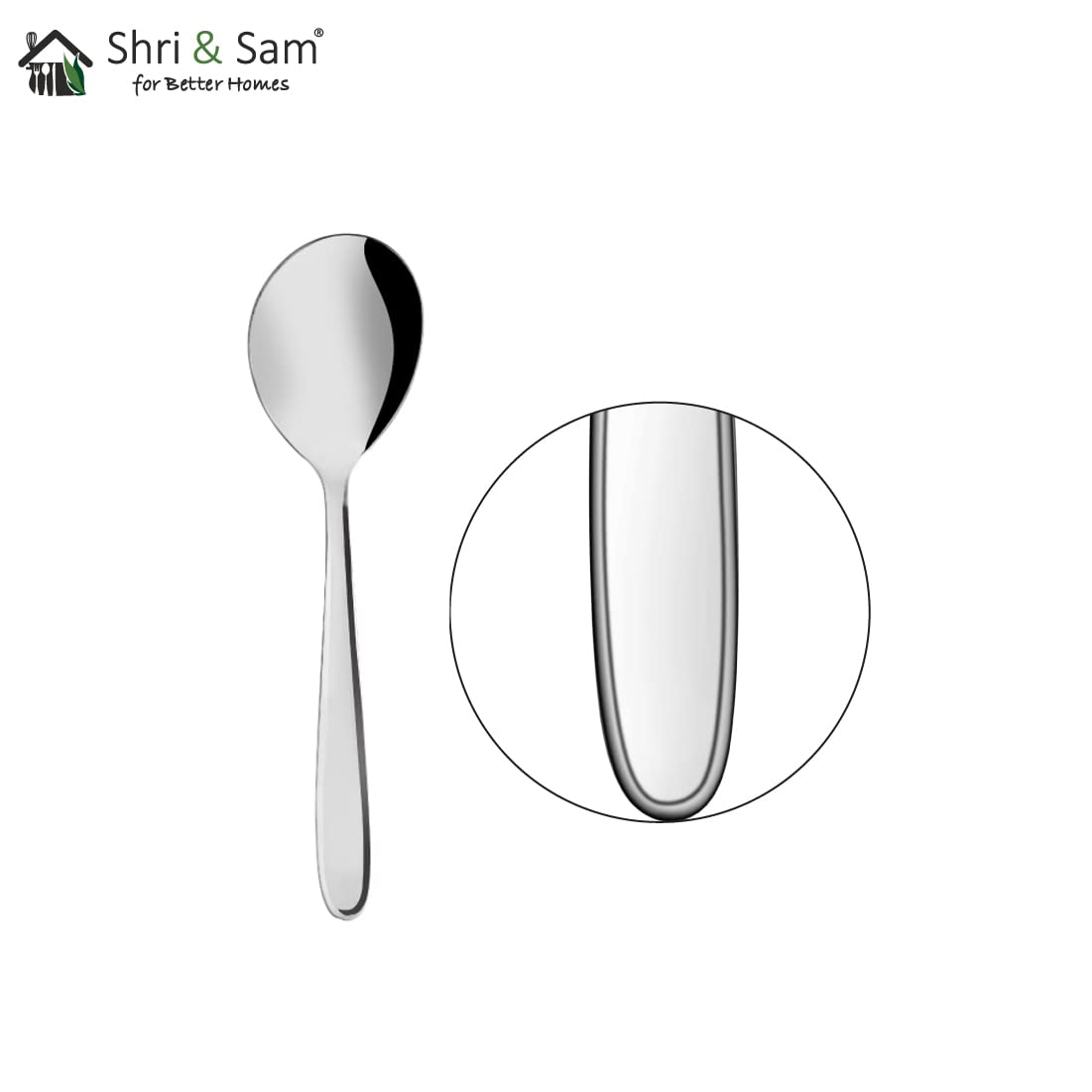 Shri & Sam Stainless Steel Sigma Border Desert Soup Spoon, 6 Pieces, 28 Cm 2