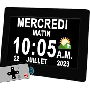 Véfaîî 【2024 New】 19 Alarmes Horloge numérique Horloge de Jour Grand écran réveil Horloge Murale, Non-Abrégée Auto Dimming 5 Langues, HD Display