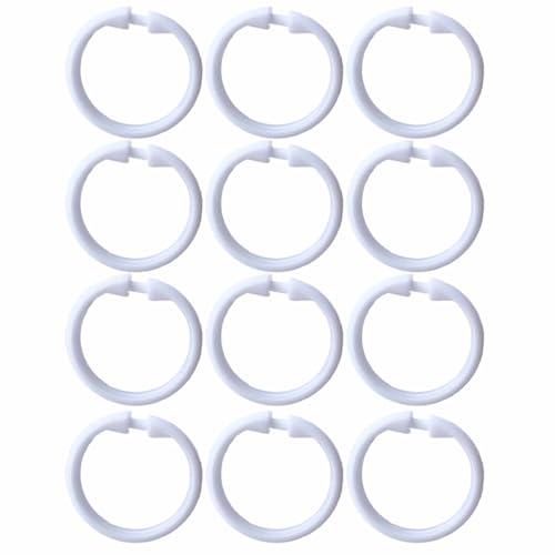 Kutesna 12 PCS White Plastic Shower Curtain Rings, Easy Snap Closure Shower Curtain Hooks