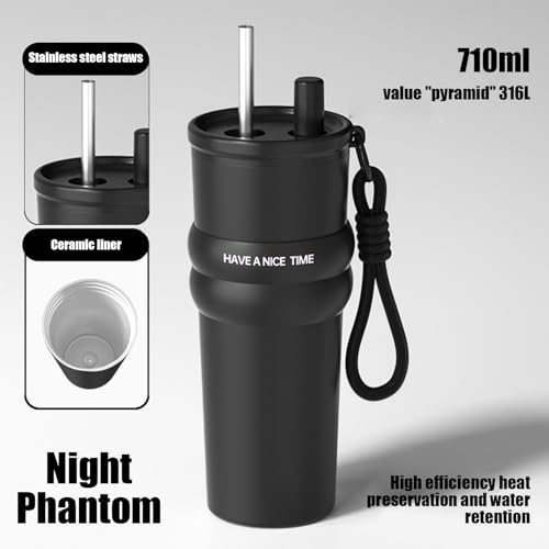 Gourde isotherme 710 ml avec paille : tasse à thé grand format anti-fuite