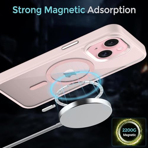 Image of DIZORO Compatible iPhone 15 Case,Compatible with MagSafe, Non Yellow Military-Grade Drop Protection & Hard PC Back Cover Slim Transparent Anti-Scratch Shockproof Phone Case - Pink.