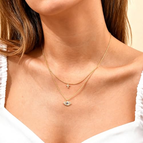 60% Off Women's 14K Gold Plated Evil Eye Cross Necklace