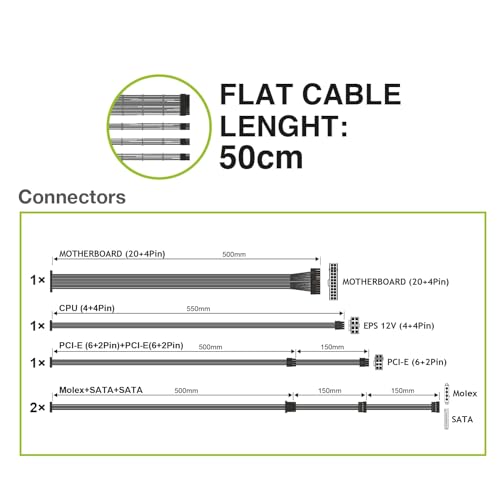 Tecnoware Alimentatore ATX Hyper Stream Bronze 500W per PC, Ventola Silenziosa 12 cm, 1 connettore 24 Poli, 1 connettore 12 V 4+4 Poli, 1 connettore 6+2 PCI-E, 2 connettori Molex, 4 connettori SATA - Alimentatore - Immagine 2
