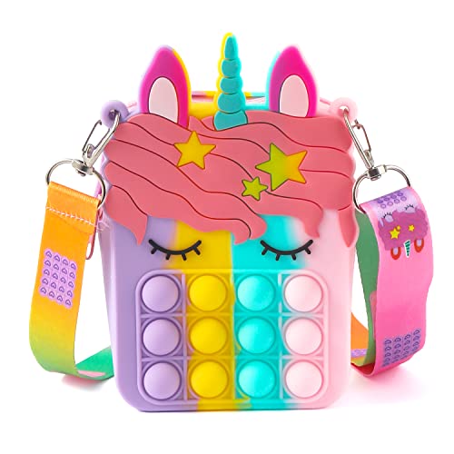 SBOQIXFM Fidget Toys Pop Fidge Small pop Wallet, Unicorn pop Girl Purse and Female pop Bag and Unicorn pop Toy Shoulder Bag, Suitable for ADHD School Backpack Silicone Bag pop Girl (Color)