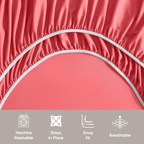 Image of Nestl Extra Deep Queen Sheet Set - 6 Piece Breathable & Cooling Sheets - Hotel Luxury Bedding Set w /18-24 Inch Deep Pockets - Easy & Secure Fit - Super Soft, Wrinkle Free & Comfy - Coral Pink