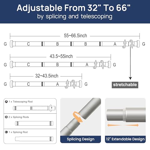 Image of ENJOYBASICS 2 Pack Tension Curtain Rod, 32-66 inch Adjustable, Stable, Nickel