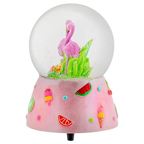 Musical 80Mm Snow Globe (Pink Summer Flamingo) #TOP4