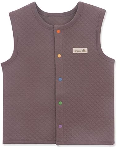 organicboom 100% Certified Organic Cotton Baby Quilted Jacquard Sleeveless Jacket Soft Vest (Smile(Cocoa), 100(18-24M))