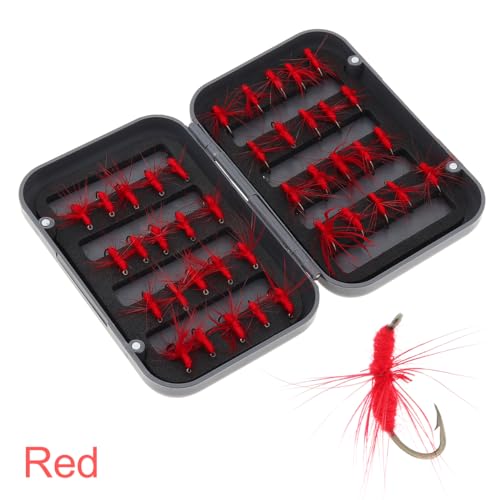 OriGlam 40pcs Fly Fishing Lures Trout Lure, Fly Fishing Lure Artificial Bait with Hook, Handmade Fly Fishing Lures Simulation Bass Lures for Trout Bass Salmon (Red)