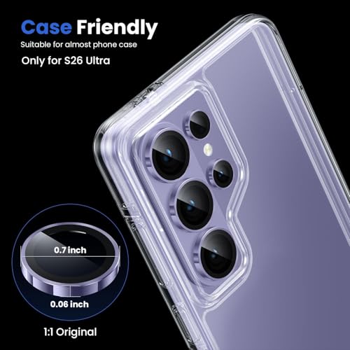 Image of ZARALA Camera Lens Frame Glass Compatible with Samsung Galaxy S26 Ultra Camera Lens Protector - [Keep Original Shooting] Shatterproof 9H Tempered Glass Screen Metal Ring Cover,Anti-Fingerprint,Anti-Scratch,Case Friendly,Titanium purple