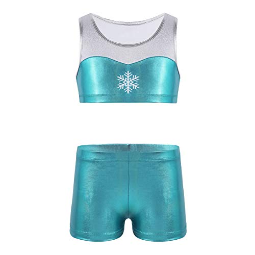 Image of Agoky Kids Girls 2PCS Sports Outfits Ballet Gym Sequins Mermaid Tank Top Shorts Set Tankini Swimwear Gymnastics Tracksuit