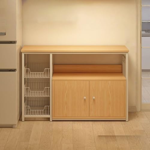 VGVGキッチンラック レンジ台 キッチンワゴン 食器棚 キッチン収納 キッチ オープンラック 木製 耐荷重300KG 簡単組立 物置 省スペース (3つのバスケット100*30*80cm,ナチュラル)