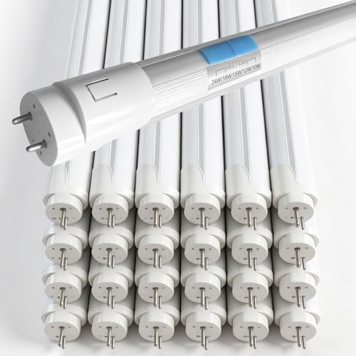 JJD T8 T12 LED Tube Lights 4 Foot 5 Power (10W 12W 15W 18W 24W) 5000K for Home and Office Fluorescent Tube Replacement Ballast Bypass Single or Double End Powered Type A+B -25packs