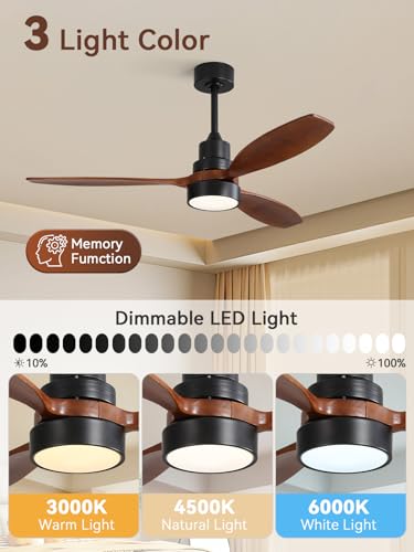 Image of Sofucor Ceiling Fan with Lights and Remote, 52 inch Modern LED Wood Ceiling Fan with Downrods, for Indoor Bedroom Living Room Outdoor Patio Porch, Reversible, Quiet and Powerful