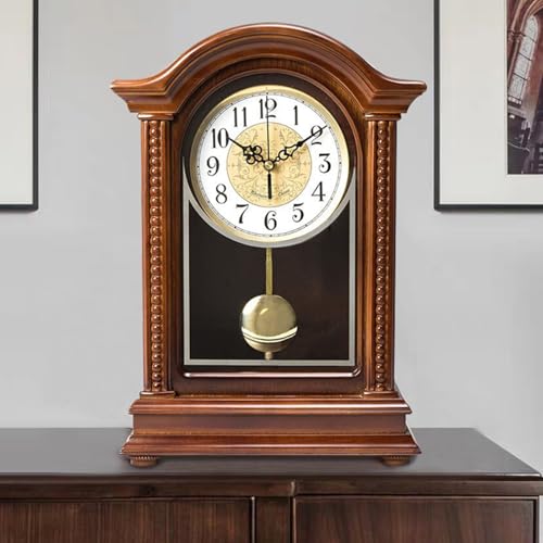 Orologio da Camino a Pendolo in Legno con Carillon - Orologio da Tavolo Meccanico in Legno per Decorazioni per la casa, Soggiorno, Ufficio - Carillon Ogni Ora