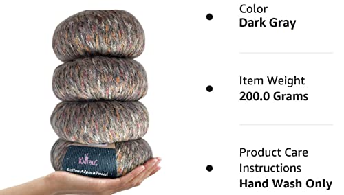 Knitpal Cotton Alpaca Tweed, 3 Dk, Light Worsted Yarn Pack Of 4 (588Yds/200G), Super Soft Fluffy Blend For Baby Knitting And Crocheting (Dark Gray) #TOP3