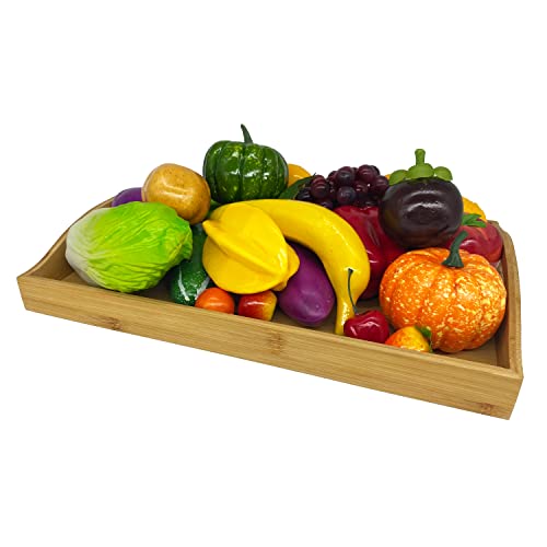 Pafrewog Bamboo Serving Trays Cutting Boards 16.5"X11.8"（42X30Cm With Handle, Set Includes 0.63"(1.6Cm) Thick Plates 1Xhexagon 12.5"(32Cm)+1Xsquare 7.8"(20Cm)+1Xsquare 5.9"(15Cm) For Family Dinner #TOP2