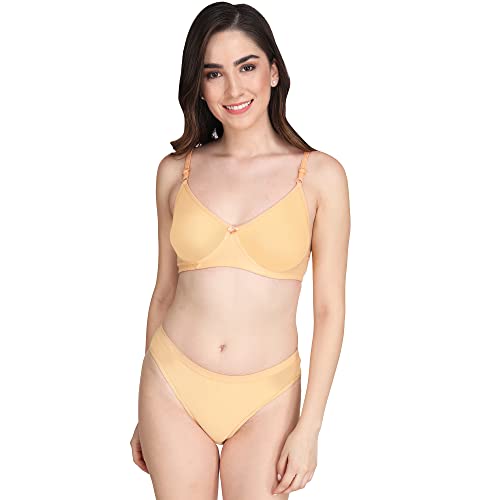 Image of Non Padded Bra Panty Set - Made of Pure Cotton Full Coverage Non Wired Seamless Pushup Soft Cup for T-Shirt Saree Dress Sports Garment for Daily Use Everyday