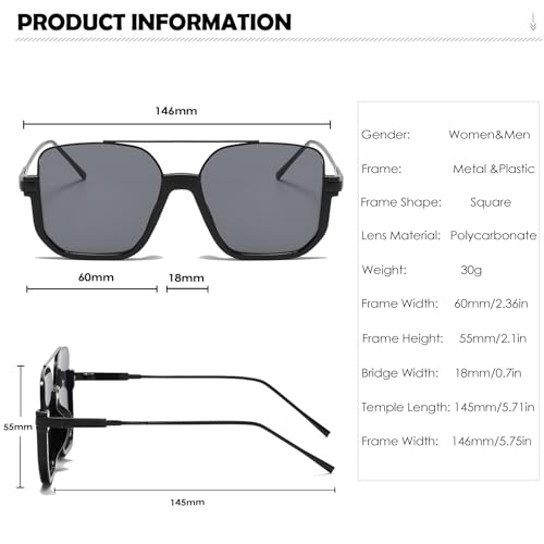Long Keeper Retro Oversize Pilot Sunglasses for Women Men Square Aviation Sun Glasses Semi-Rimless Trendy 70s Pilot Shades3