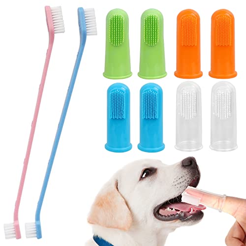Brosse à Dents pour Chien,14 Pièces Kit Brosse à Dents Doigt Réutilisables Brosse à Dents Double Tête pour Chien pour Chien Et Chat pour La Plupart des Animaux Brosse à Dents à Doigt pour Chien Cover