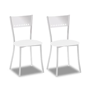 ASTIMESA Dos Sillas de Cocina con Motivos geométricos y Asiento Blanco Estructura de Metal Blanco