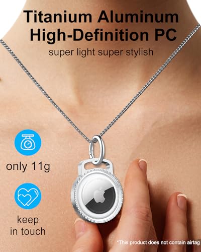 SCALLOP Air tag Neck lace, Titanium Aluminum Metal Air tag Neck lace,Adjustable 75cm Alloy Chain,Waterproof Hard Light Transparent PC for Apple Air tag3