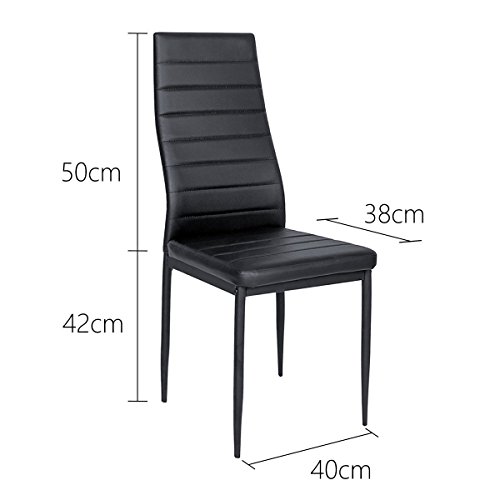 IDS Online 7 Pieces Modern Glass Dining Table Set Faxu Leather With 6 Chairs Black.