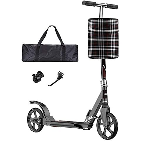 LXLA - Adult Kick Scooter with Big Wheels and Dual Suspension, Foldable Commuter Scooter with Carry Bag and Basket, Load 330 Lbs / 150 Kg (Color : Black) Cover