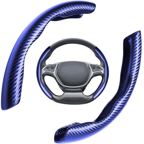 1 Par Cubierta de Volante de Fibra de Varbono,Protector de Volante Segmentado Universal,Protector de Volante Segmentado de Fibra de Carbono, para la Mayoría de Coches, SUV, Camiones （Azul）
