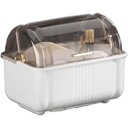 Yubbuio ホーム キッチン ディッシュオーガナイザー キッチンラック 水切りラック シンク上 水切りラック ステンレス 蓋付き食器ホルダー 食器箸置き水切りボウル 防虫 防塵 分類保管 90度フリップトップ設計 (small,ホワイト)