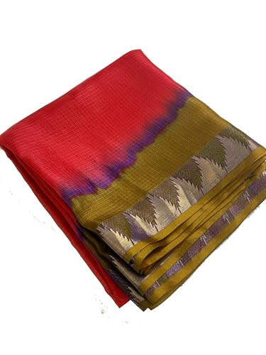Image of Women's Bhagalpuri Pure Kota Doria Silk Net Saree With Temple Zari Border and Running Blouse Piece