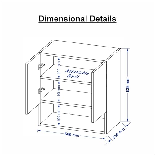 Image of 2 Door Multipurpose Wall Mounted Cabinet with Adjustable & Fixed Shelf | Storage for Kitchen, Bathroom, Office & Living Room | Assembly-DIY | Color-Asian Light & White | Size-60x33x63.8 Cm