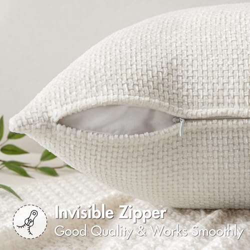 Image of MIULEE Pack of 2 Couch Throw Pillow Covers 18x18 Inch Neutral Pure White Modern Boho Accent Decorative Pillow Covers Soft Chenille Farmhouse Cushion Covers for Home Decor Bed Sofa Living Room