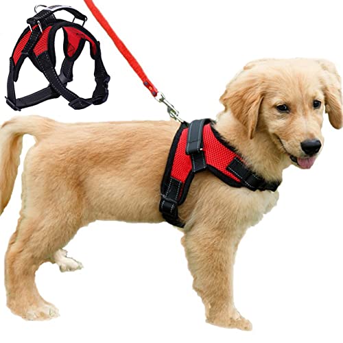 Dog Harness Mesh Breathable Comfortable Pet Vest No Pull Adjustable Soft Padded Dog Power Strap (S, Red)