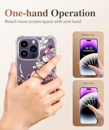 Image of Mizi Marble Cell Phone Ring Holder, Metal Kickstand Grip for Magnetic Car Mount Compatible with iPhone 16 /15 /14 /13 /12 Series & Galaxy S24 /S23 Ultra and Other Phones - Purple Floral