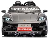 Porsche Taycan Turbo S 24V Auto Elettrica per Bambini 2 Posti Macchina con Telecomando Ruote in Gomma Due Cinture a 3 Punti Luci LED Bluetooth Full Optional Carico Massimo 60 Kg Nero