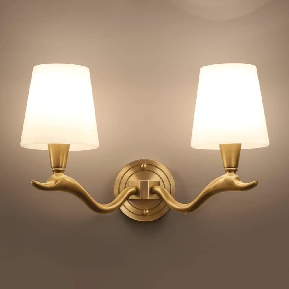 HPTHLY Copper Wall Sconce, Minimalist Wall Light, Mid-Century Wall Lamp, Glass Vanity Lighting Fixture, Wall Mounted Sconce For Bathroom, Bedroom, Living Room (Gold-2-Lights)