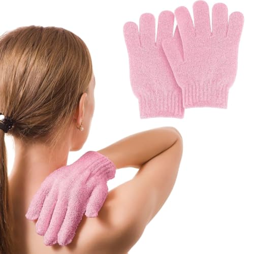 2 PCS Exfoliating Glove Loofah Sponge Exfoliating Body Scrubber Deep Cleansing Removes Dead Skin for Both Women and Men(Pink)