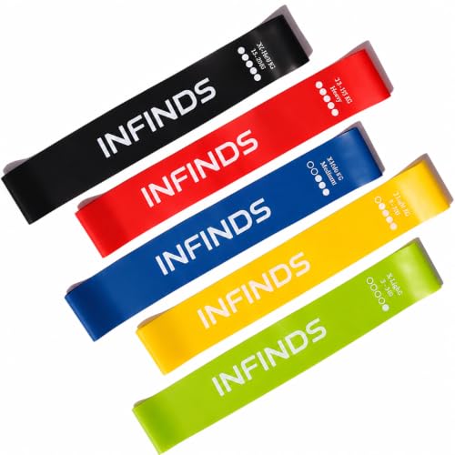 INFINDS Resistance Bands Set for Men Women Pack of 5 Different Levels Elastic Bands Home Gym Exercise Workout Fitness Training Yoga Carrying Bag Multi Colour Strength Flexibility
