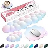 Sushret クラウドリストレスト コンピューター用、4点セット メモリーフォームレザー製 クラウドリストレスト & マウスパッド、腕と手のひらをサポートする人間工学デザイン、ゲーミング／仕事用セット