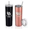Qtencas Mr and Mrs EST 2023 Gifts for Newlyweds Couples Wife, Wedding Engagement Anniversary, 20 oz Stainless Steel Skinny Tumbler Set, Insulated Travel Tumbler, Black and Rose Gold