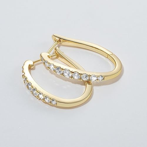 14K Gold Hoop Earrings for Women 14K Gold Earrings Unique U-shaped with Cubic Zirconia Gold Huggie Hoops Earrings Hypoallergenic Lightweight Gold Earrings for Women 25mm 6