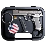 Drovier Gun Keychain - Mini Gun Keychain - Fully Metal with Bullets + As Gift: American Flag - Pistol Keychains